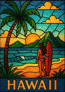 Hawaii Sunset Stained Glass