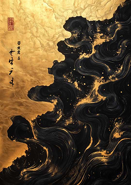 Gold and Black Abstract Art