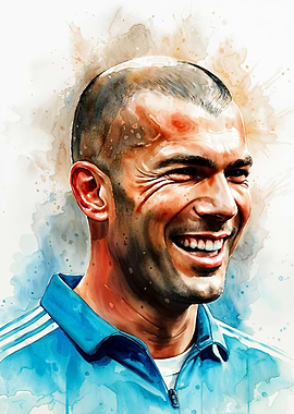 Zinedine Zidane Watercolor Portrait