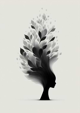 Woman Silhouette with Floral Hair