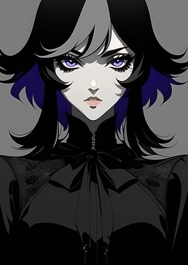 Dark Gothic Anime Girl with Purple Eyes and Black Dress