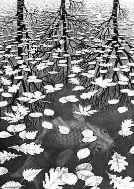 Hidden Fish in Autumn Leaves, m. c. escher artwork
