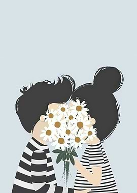 Couple Kissing with Flowers