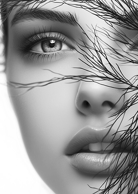 Silent Veil – The Gaze Beyond Shadows - Woman's Eye and Feather