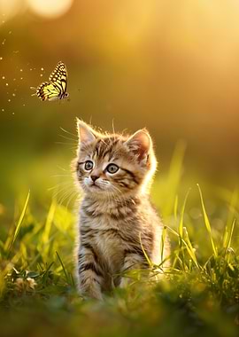 Kitten Watching Butterfly