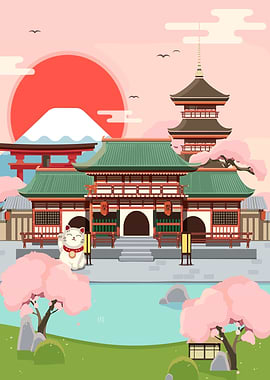 Japanese Temple Illustration