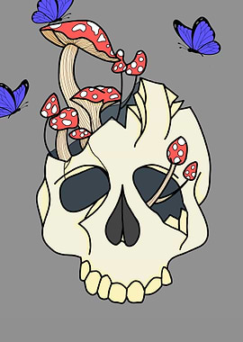 Skull with Mushrooms