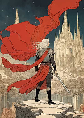 Fantasy Knight on Clifftop