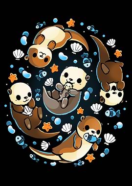 Cute Otter Family