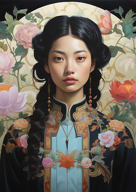 Asian Woman in Floral Robe