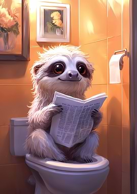Sloth Reading on Toilet Funny