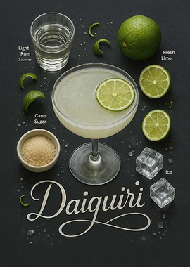 Daiquiri Cocktail Poster – Rum and Lime Recipe