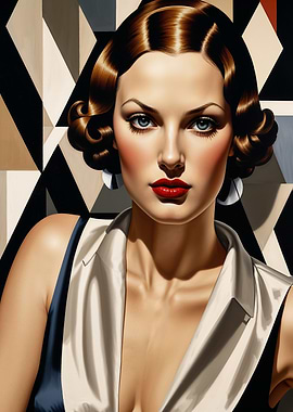Vintage Lempicka Style Glamour Portrait