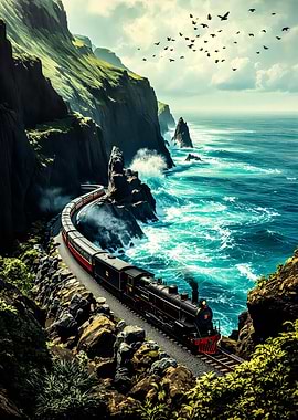 Train on Coastal Cliffs