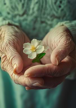 Gentle Strength – Holding Hope - Elderly Hands Holding Flower