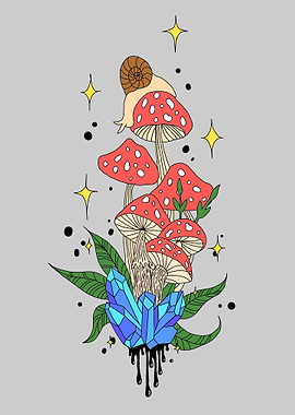 Mushroom & Crystal Illustration