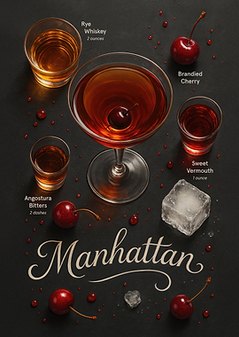Manhattan Cocktail Poster – Whiskey and Cherry