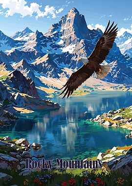 Eagle Soaring Rocky Mountains