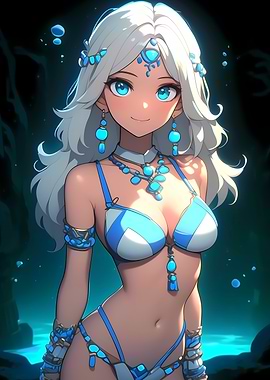 Anime Girl in Blue Bikini