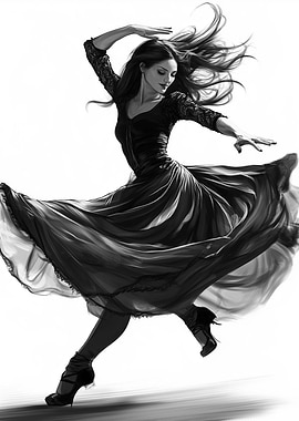 'Gravity in Motion – The Dance of Stillness - Woman in Flowing Dress