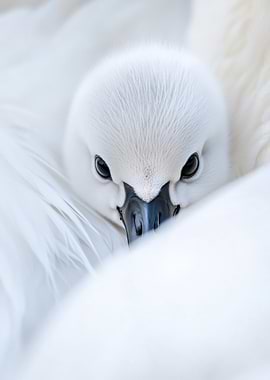 White baby swan in white feathers