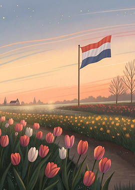 Dutch Sunset with Tulips