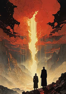 Two Figures Under a Red Sky