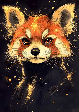 Red Panda with Golden Splashes