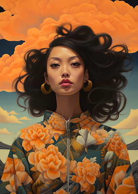Woman with Orange Clouds