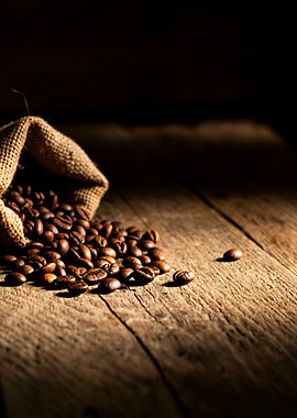 Coffee Beans on Wooden Table