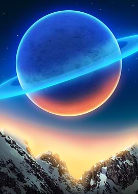 Saturn Over Snowy Mountains
