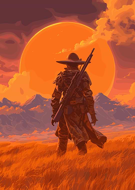 Lone Wanderer in Sunset