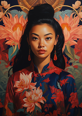 Asian Woman in Floral Dress