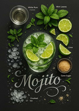 Mojito Cocktail Poster – Rum, Lime, and Mint