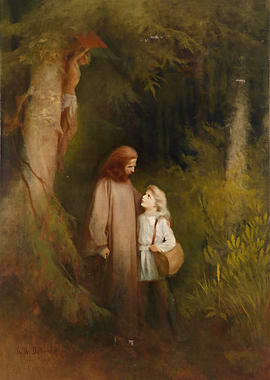 Jesus and Child in Forest