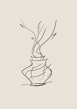 Vase with Plant Line Art