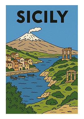 Sicily Landscape Illustration