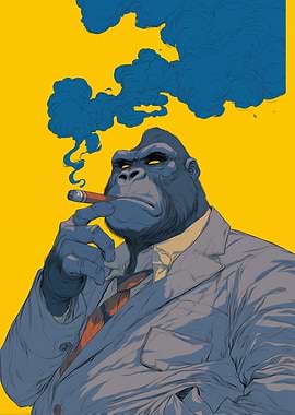 Gorilla in Suit Smoking Cigar