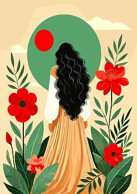 Woman in Floral Garden