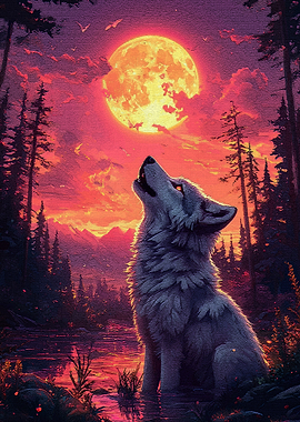 Wolf Howling Moon