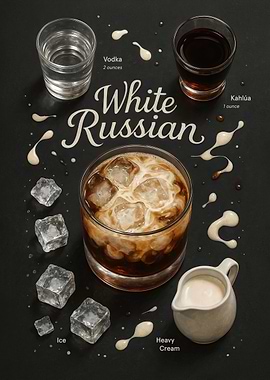 White Russian Poster – Creamy Retro Vodka Dessert Cocktail