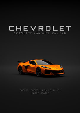 Front Chevrolet Corvette C8 Z06 Z07 2023 - Orange Specs