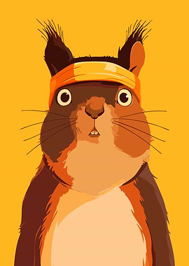 Funny Squirrel with Headband Minimalist Art Illustration