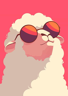 Cool Sheep in Sunglasses Minimalist Art Illustration