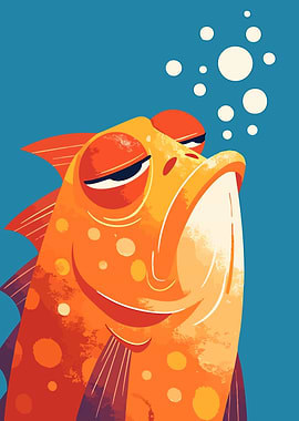 Funny Fish Not Amused Minimalist Art Illustration