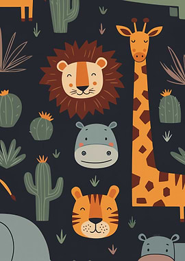 Cute Safari Animals Print