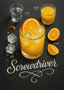 Screwdriver Cocktail Recipe Poster – Vodka and Orange Juice