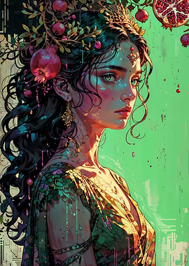 Persephone's Duality: Crowned in Pomegranate Light