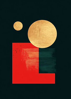 Golden Eclipse – Geometric Elegance on Black - Abstract Geometric Art