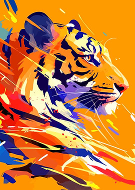 Tiger in Abstract Art Minimalist Portrait Art